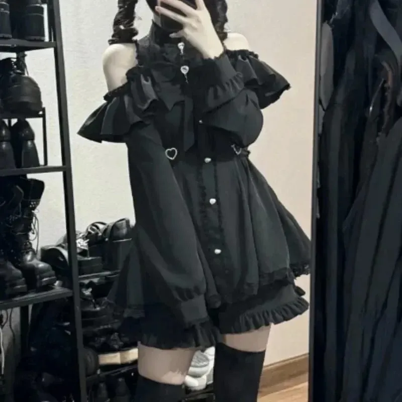 Gothic Vintage Lace Y2k Mini Dress Women Design Streetwear Black Lolita Slim Dress Long Sleeve Elegant Dress Spicy Girls — image 6