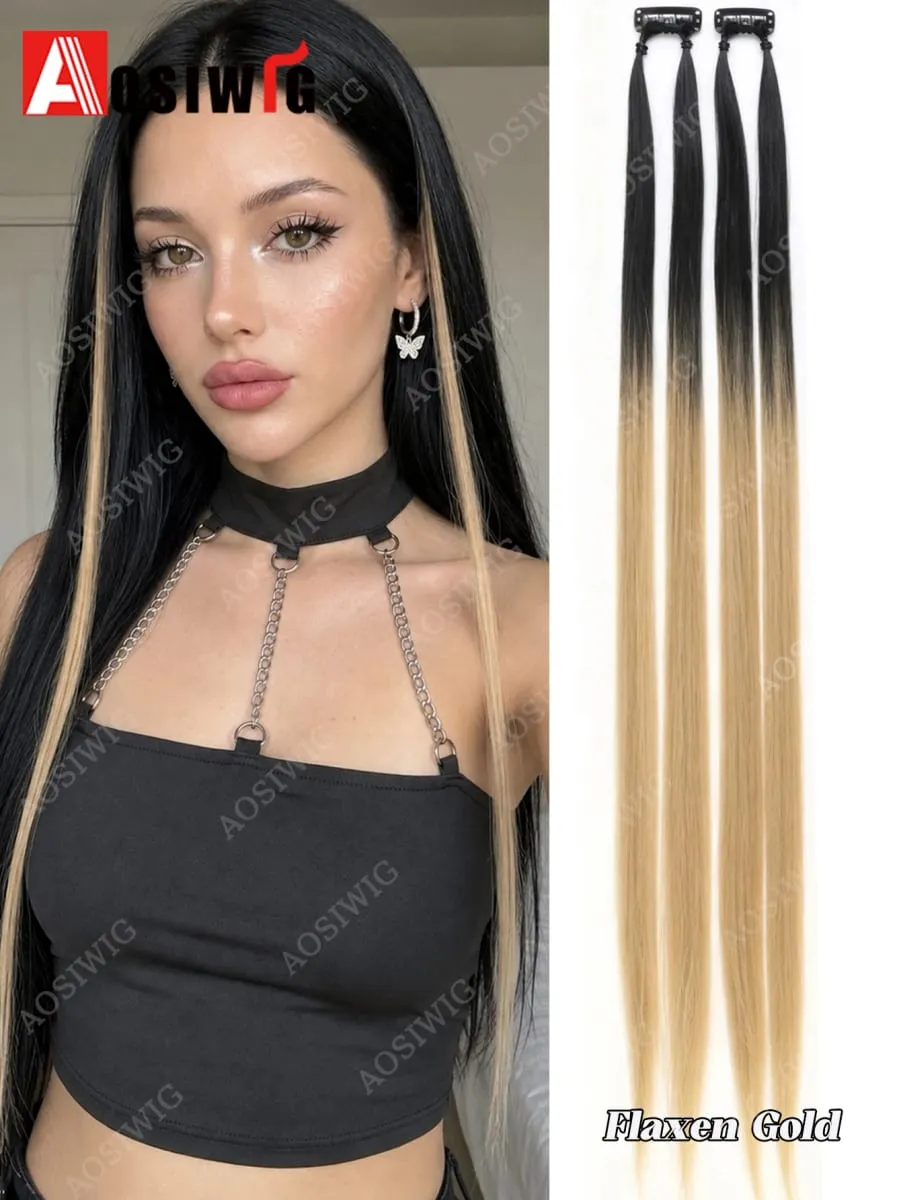BB クリップヘアエクステンションカラフルなハイライトストランドクリップ合成ストレートヘアピース女性のためのパーティーフェスティバル毎日のヘアスタイル — image 9