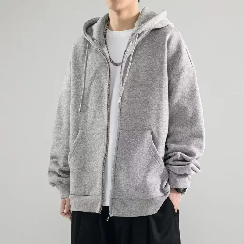 Male Clothes Black Solid Sweatshirt For Men Full Zip Up Hooded Hoodies Winter Young On Sale Offers High Quality Korean Style S — image 9
