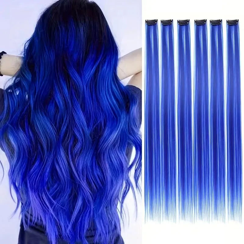 22Inch Synthetic 6pcs Long Straight Hair Extension Colored Rainbow High-Temperature Fiber Hairpiece for Women Daily Party Use — image 8