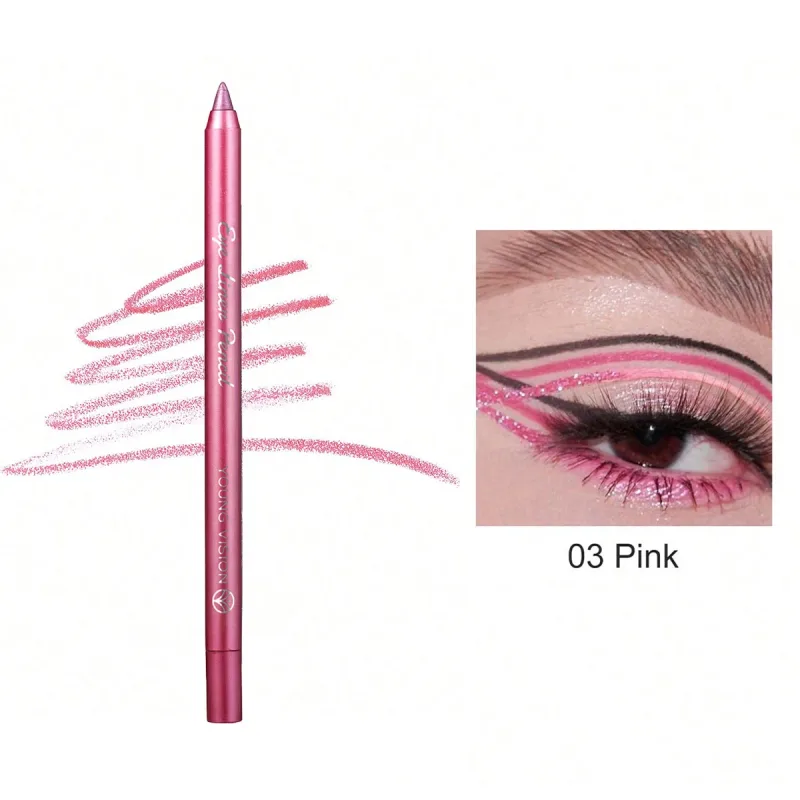 1Pc Waterproof Blue Green Eyeliner Pencil Smudge-Proof Long-Lasting Pearlescent Glitter Eye Liner High Pigmented Punk Eye Makeup