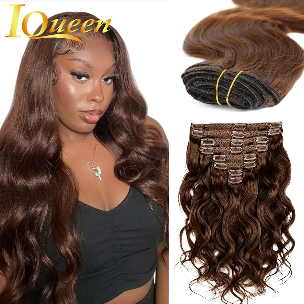#4 Body Wave Clip In Hair Extensions 100% Real Human Hair Chocolate Brown Clip In Human Hair Extensions 120g/8pcs For Woman — image 2