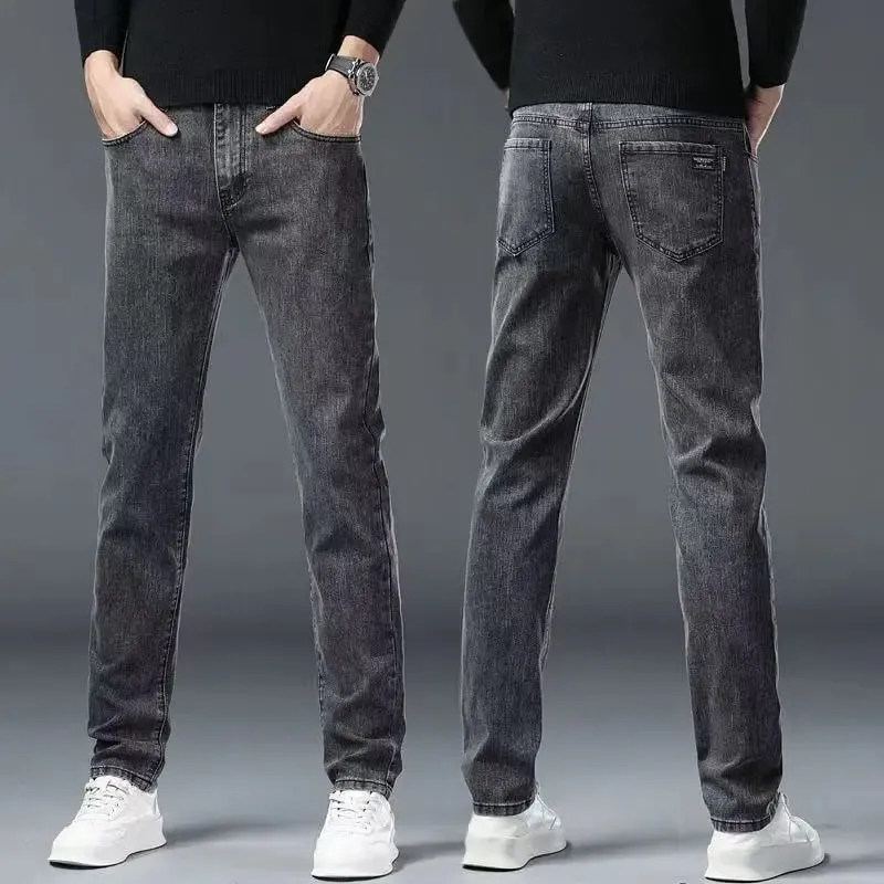 Spring Autumn New Elastic Men's Jeans Straight Leg Pants Slim Fit Business Casual Versatile Loose Wear-resistant Pants — image 3