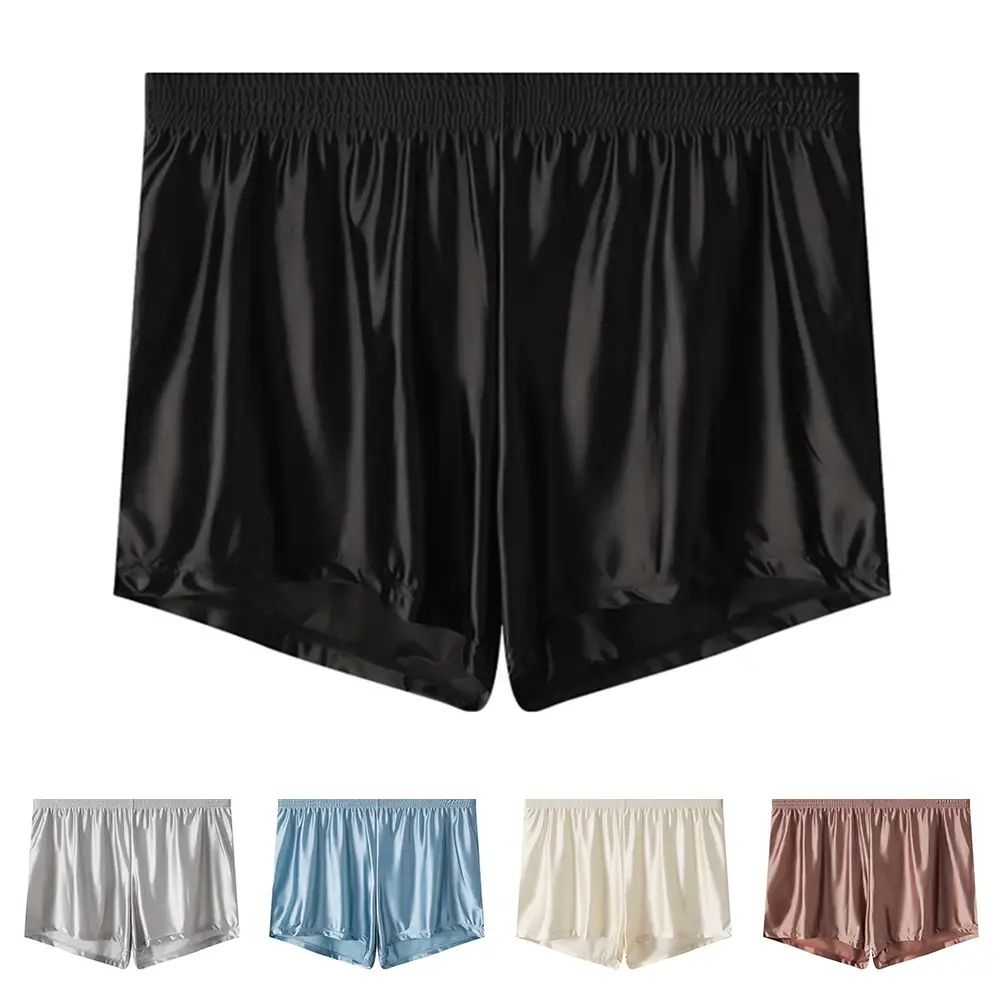 1pc hommes glace soie lisse solide Boxer Shorts culottes L-3XL grande taille vêtements de nuit amples sous-vêtements troncs sans couture confortable vêtements de nuit