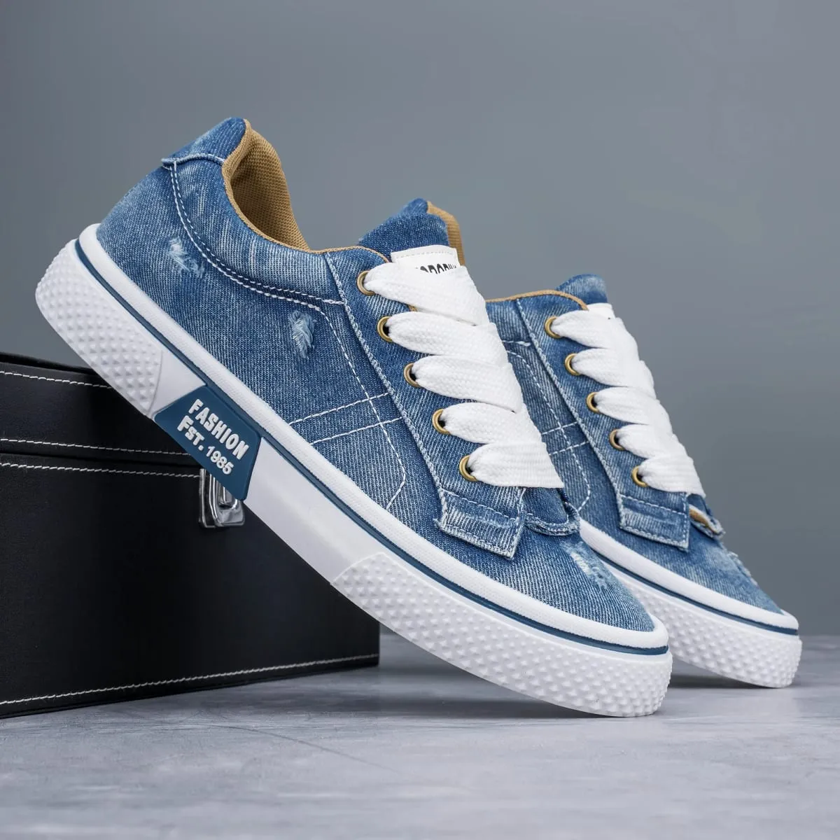 Personalized Spring and Autumn New Men's Shoes Korean Style Fashionable Large Size Low-Top Casual Shoes Denim Single Shoes Versatile Sneakers — image 2