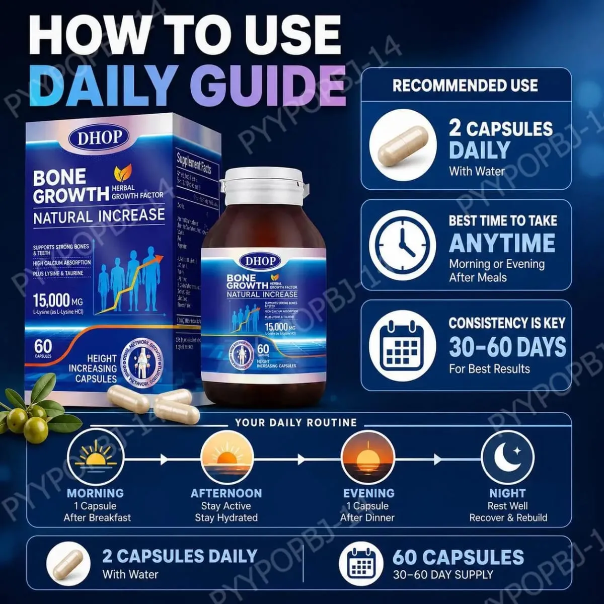 Bentillväxt naturligt ökande kapslar med L-Lysin Vitamin D3 Kalcium & Zink; Stöder starka ben och tänder 60 kapslar — image 6