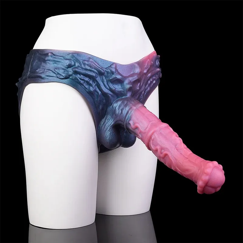 3D Horse Penis Shaped Wearable Cock Sleeve Gradient Color Skin-Friendly Liquid Silicone Adult Couple Intimate Sex Toys