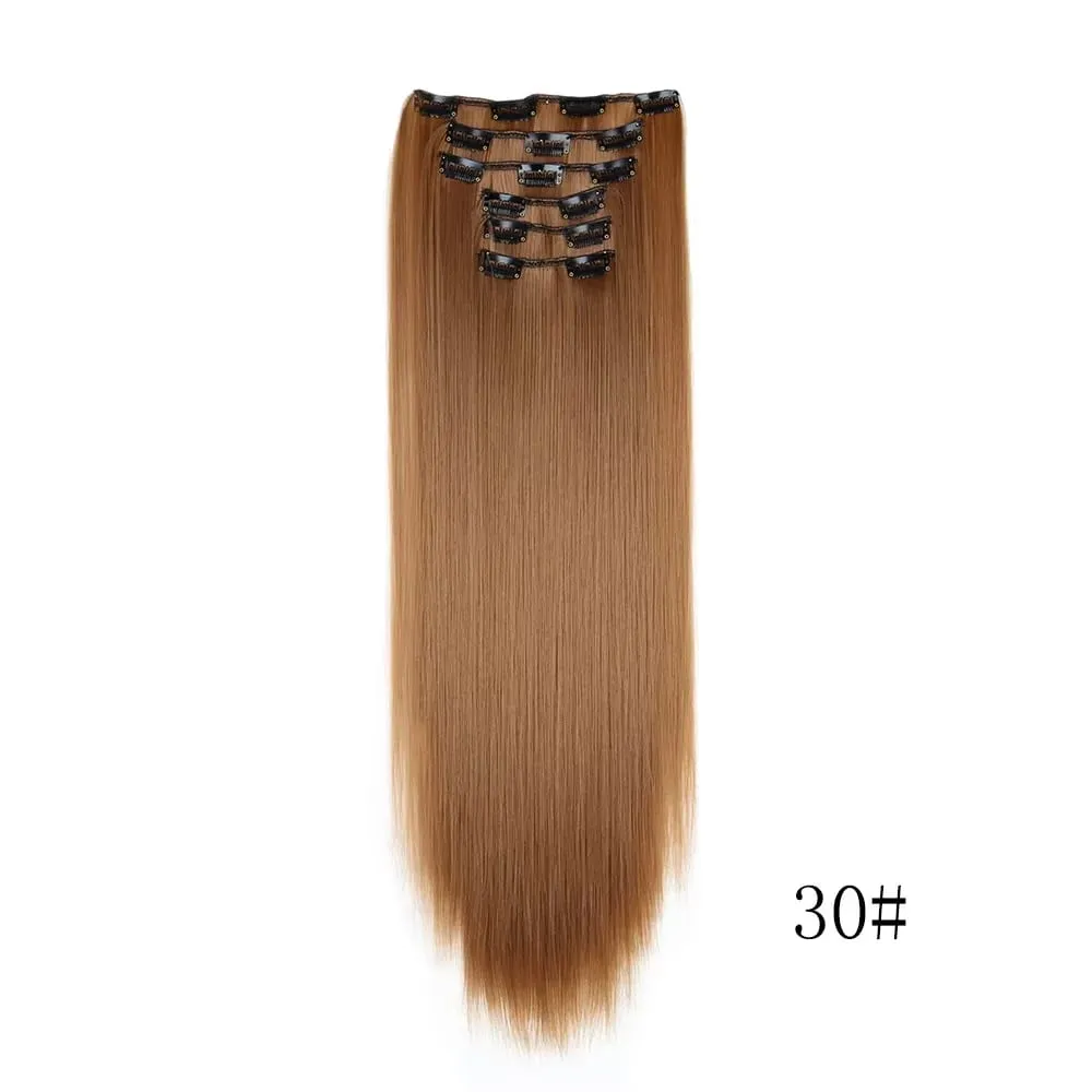 24 Inches Long Synthetic Hairpieces for Women 6Pcs Medium Brown Blonde Highlights Clip In Natural Thick DIY Styling Fiber Hair — image 14