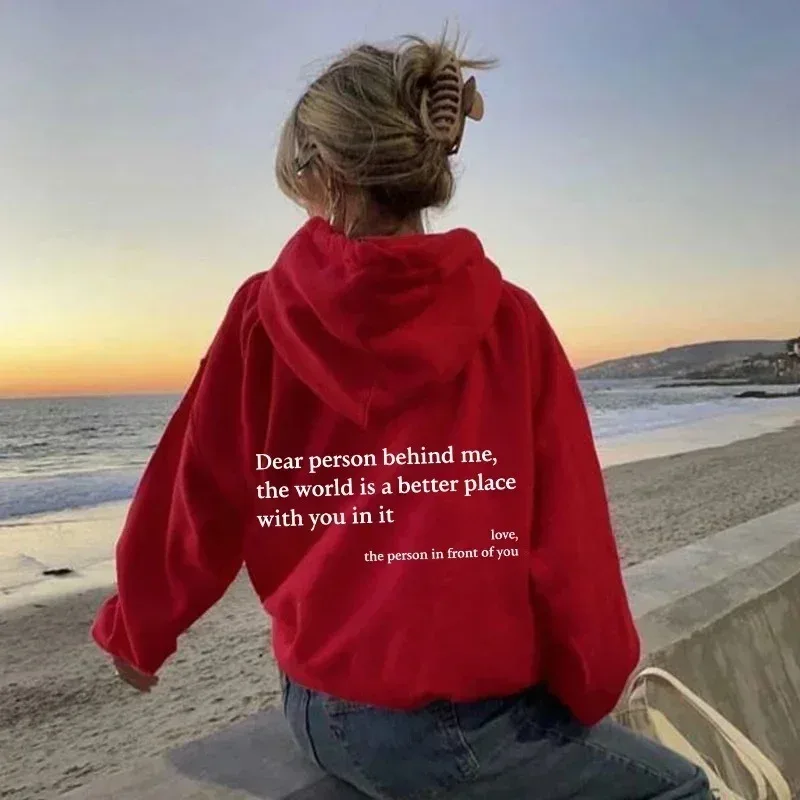 Dear Person Behind Me Mens Hoodie With Kangaroo Pocket Pullover Vintage Women Hoodie with Words on Back Unisex Trendy Hoodies — image 4