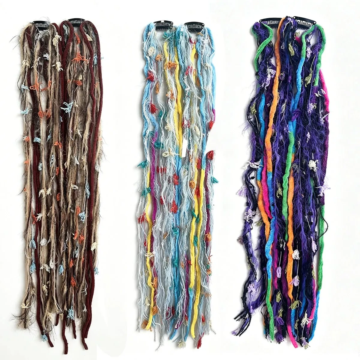Synthetic 2Pcs Wool Yarn Dreadlock Clip Hair Extensions Maillard Long Boho Tassel Colored Vintage Braids Hair For Woman — image 4