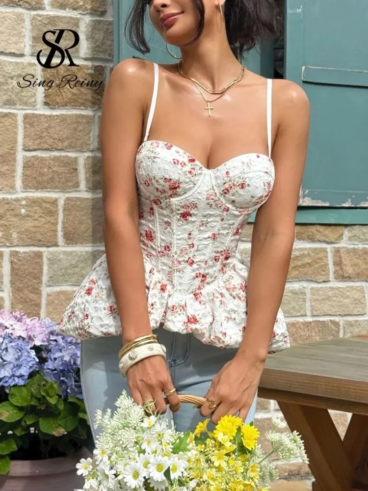 French Style Print Hotsweet Corset Top Women Strap Sleeveless Shapewear Bohe Camis Strapless Floral Holiday Beach Top — image 3