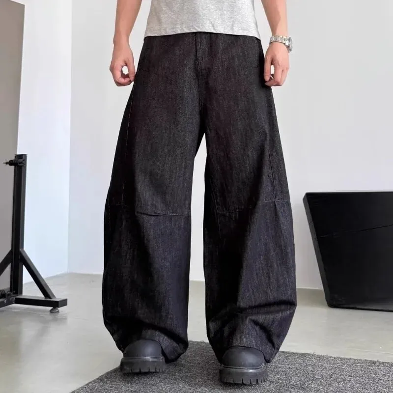 Unisex Curved Blade Baggy Jeans Street Black Raw Denim Oversized Wide Leg Banana Pants Vintage Minimalist Hip Hop Denim Trousers — image 2