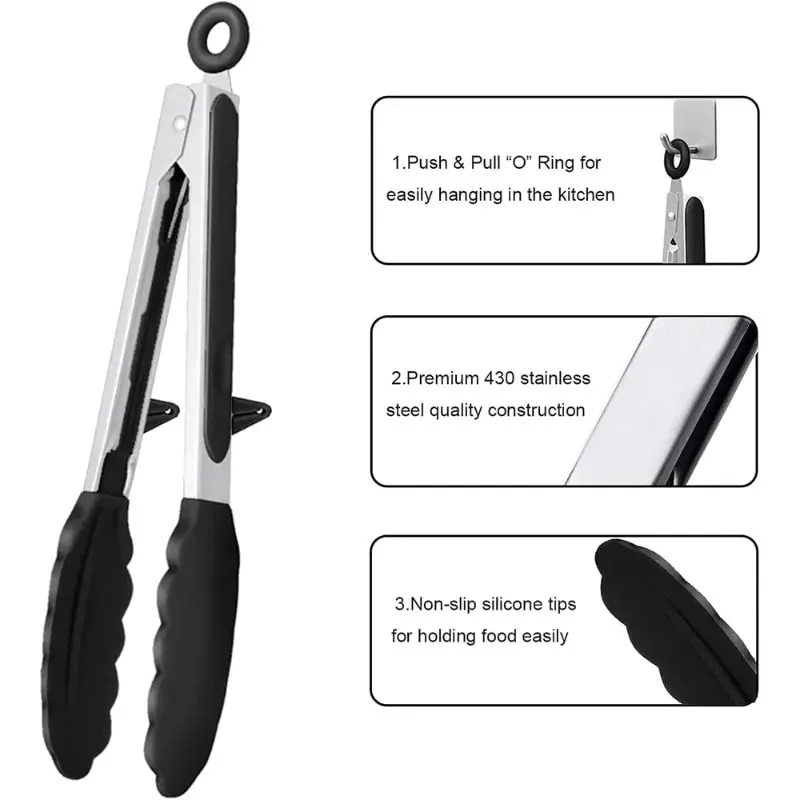 Silicone Kitchen Food Tongs Non Stick Heat Resistant Cooking Clip For BBQ Salad Steak Pasta Household Kitchen Utensils — image 6