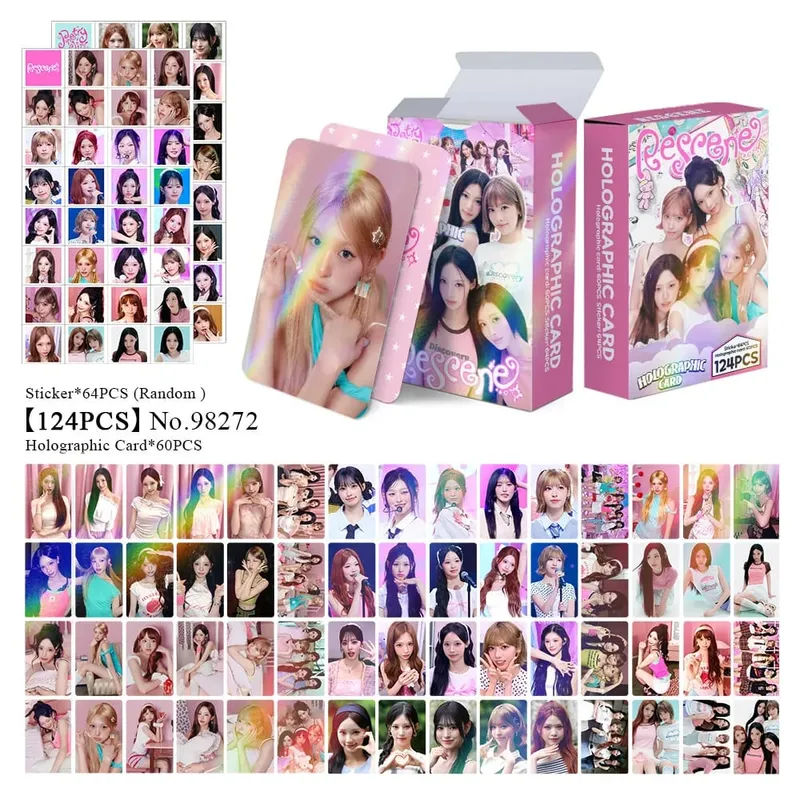 124Pcs/Set Idol RESCENE Total Link New Album Pretty Girl Laser Cards And Stickers Postcards Woni Liv Minami May Zena Fans Gifts