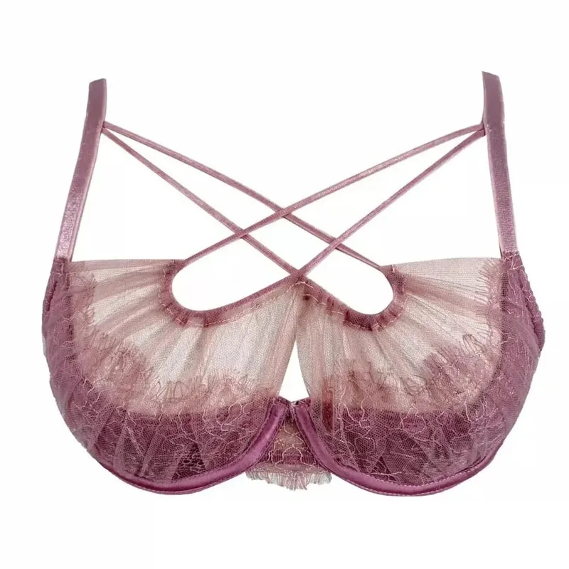 French Romantic Cross Layered Mesh Camisole Padded Bra Women Christmas Sexy Sheer Sleeveless Tank Top Intimate Lingerie Vest