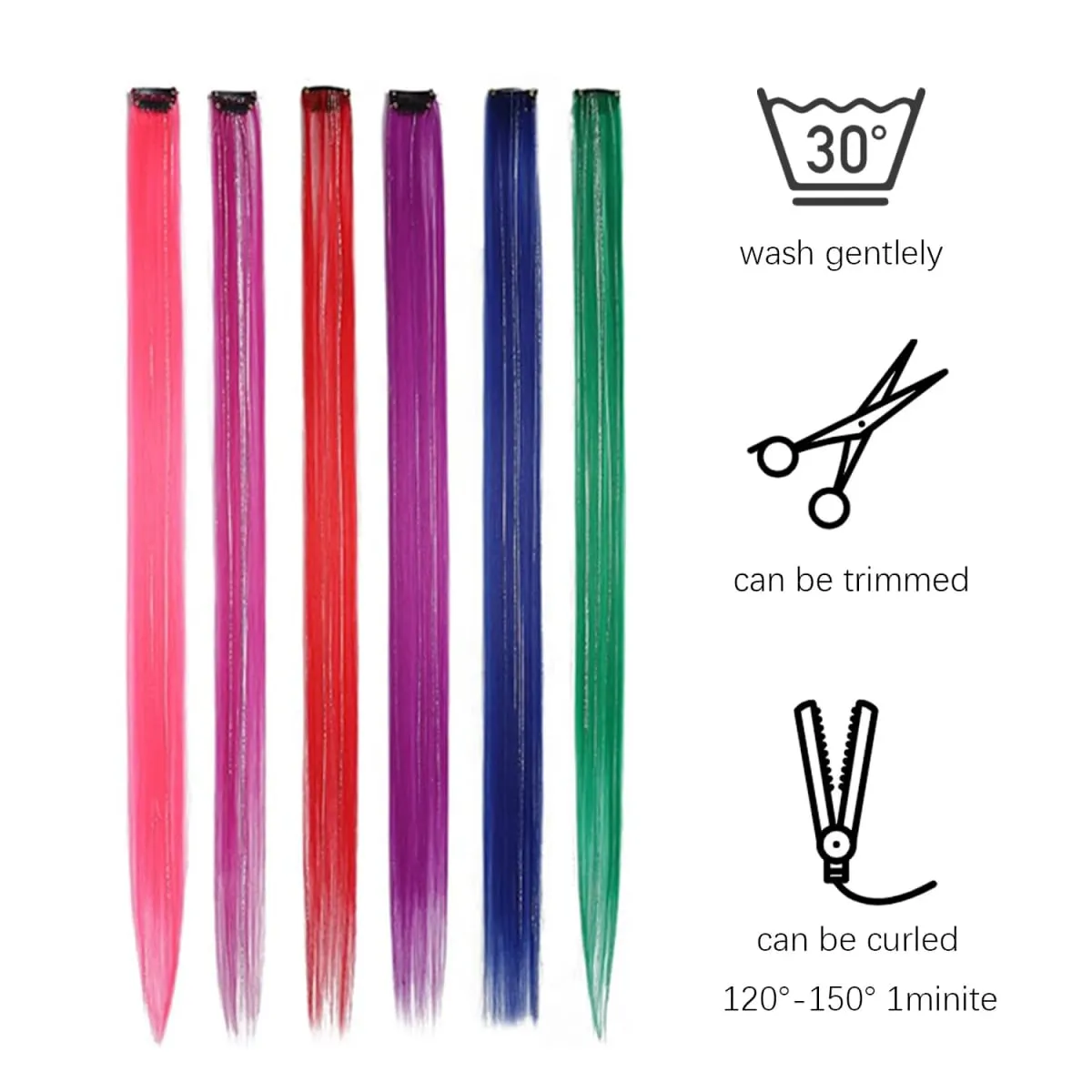 Synthetic Clip in Hair Extensions for Girls 22 inch Multi-colors 6pcs/pack Rainbow Straight Hair Synthetic Hairpieces — image 2