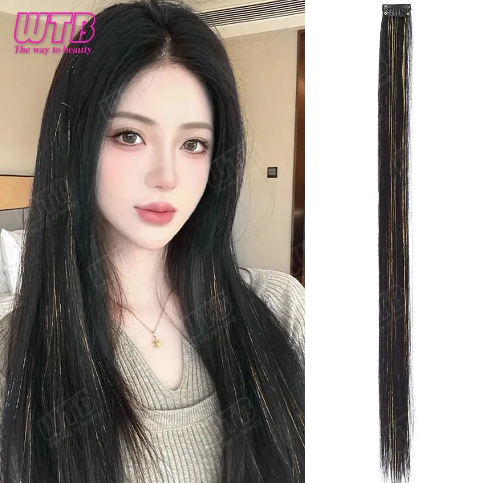 Synthetic Hair Extension Wig BB Clip Style Highlighted Laser Silk Straight Hair Extension Wig Suitable for Women's Daily Wear