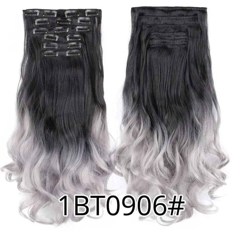 22 Inches Synthetic Long Straight Hairstyle 16 Clips 6Pcs/Set Hair Extensions Blonde Black Hairpieces Heat Resistant For Women