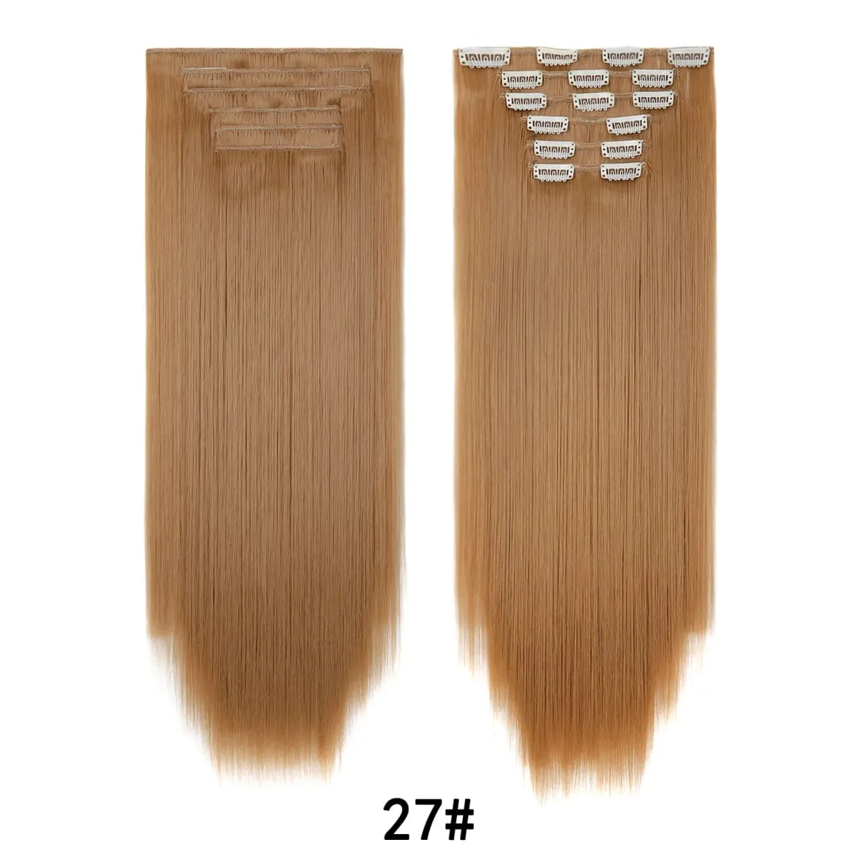 24 Inch 6PCS Clip In Hair Extensions Straight Synthetic Hair Extensions Dark Brown Long Natural Looking Hair Piece for Women