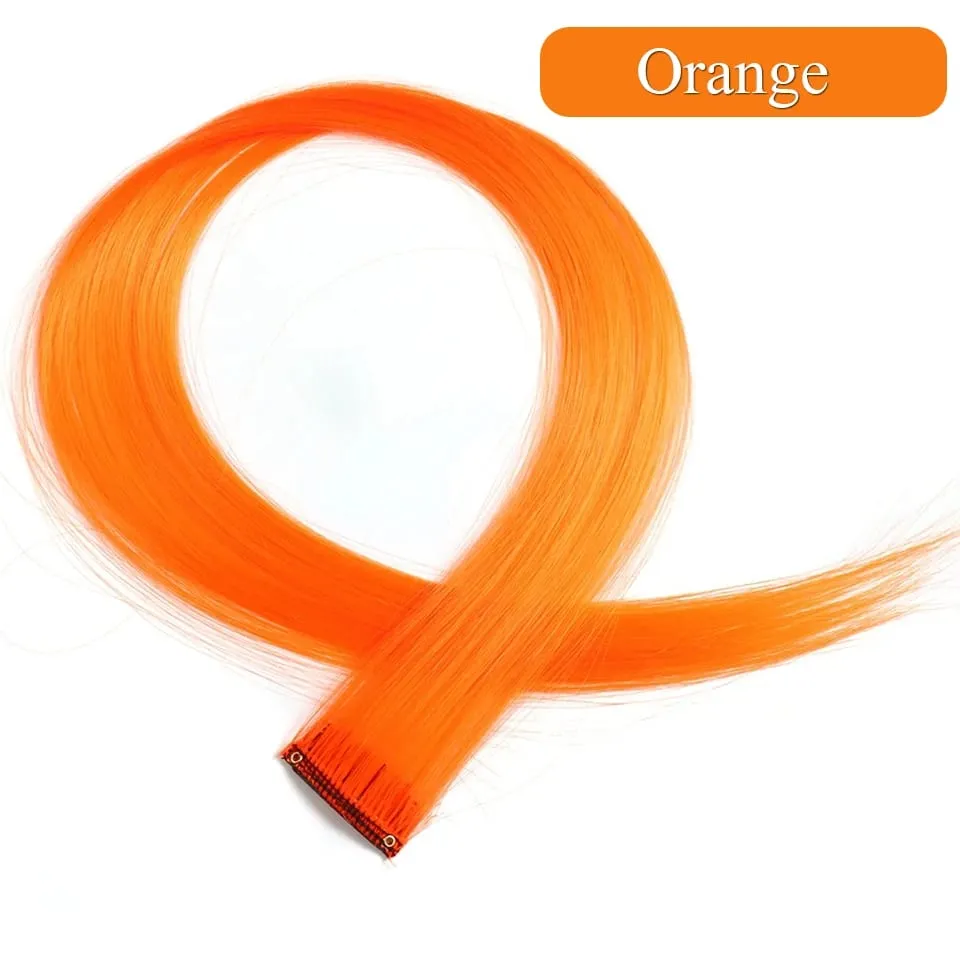Colored Hair Extensions Synthetic 22Inch Straight Orange Green Clip in Hair Extension Rainbow Accessories Party Highlights Hair — image 12