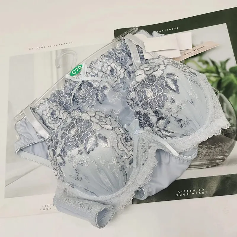 Sexy lace girls bra set gathered up support not run cup underwear women push up skin-friendly lingerie panties suit