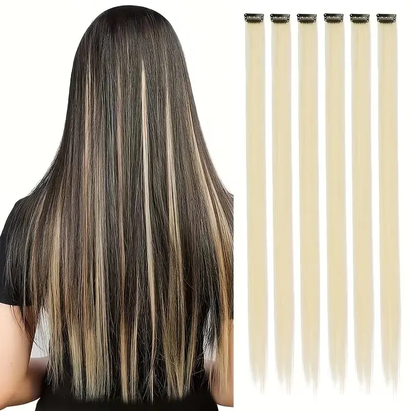 22Inch Synthetic 6pcs Long Straight Hair Extension Colored Rainbow High-Temperature Fiber Hairpiece for Women Daily Party Use — image 15