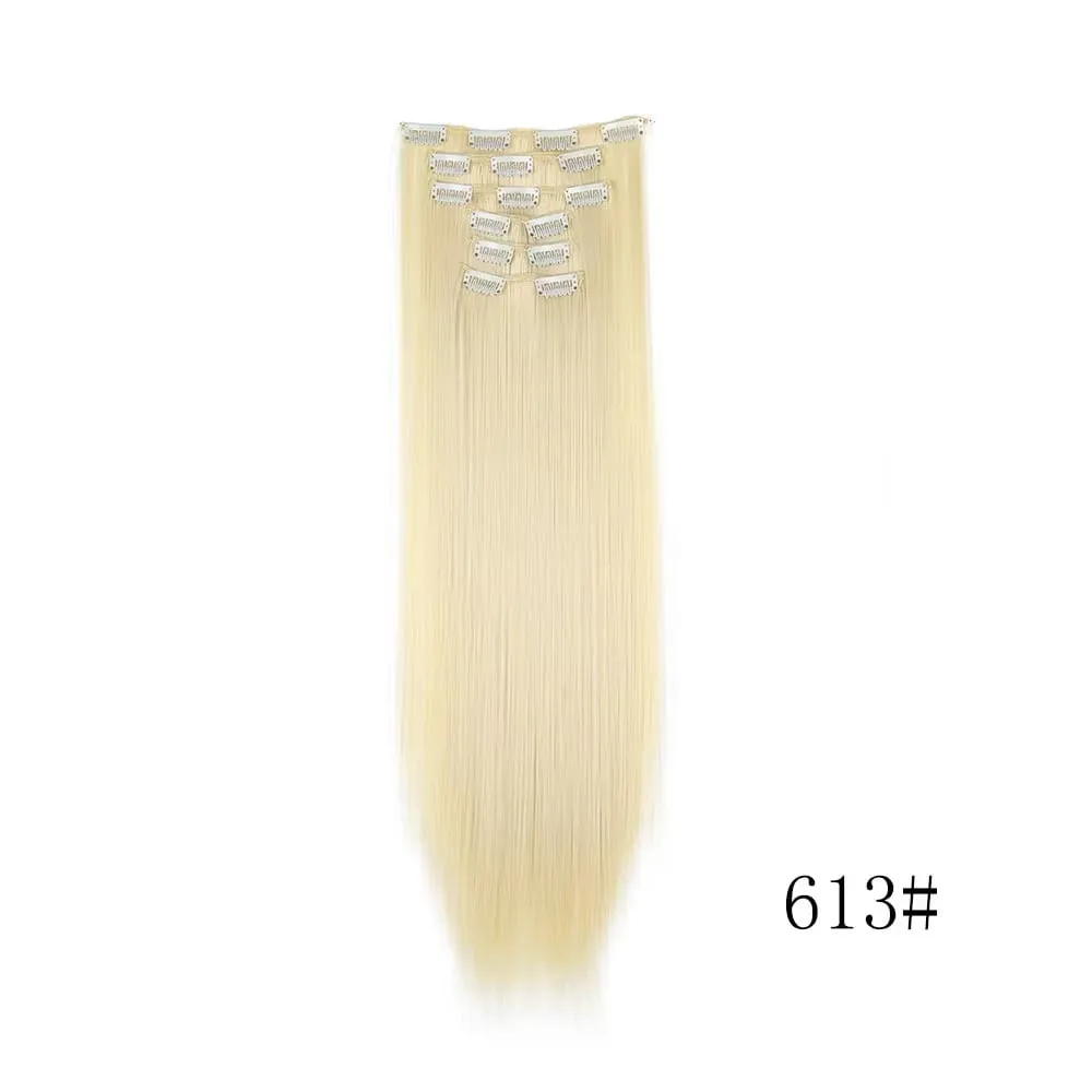 24 Inches Long Synthetic Hairpieces for Women 6Pcs Medium Brown Blonde Highlights Clip In Natural Thick DIY Styling Fiber Hair — image 15