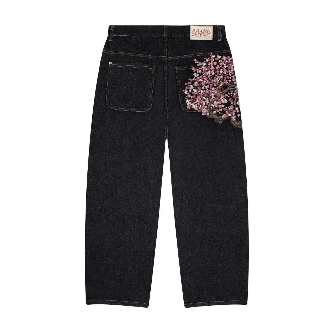 New Sakura Carp Embroidered Jeans Y2k Harajuku Retro Men and Women Loose Street Style Trousers Gothic Punk Casual Straight Jeans