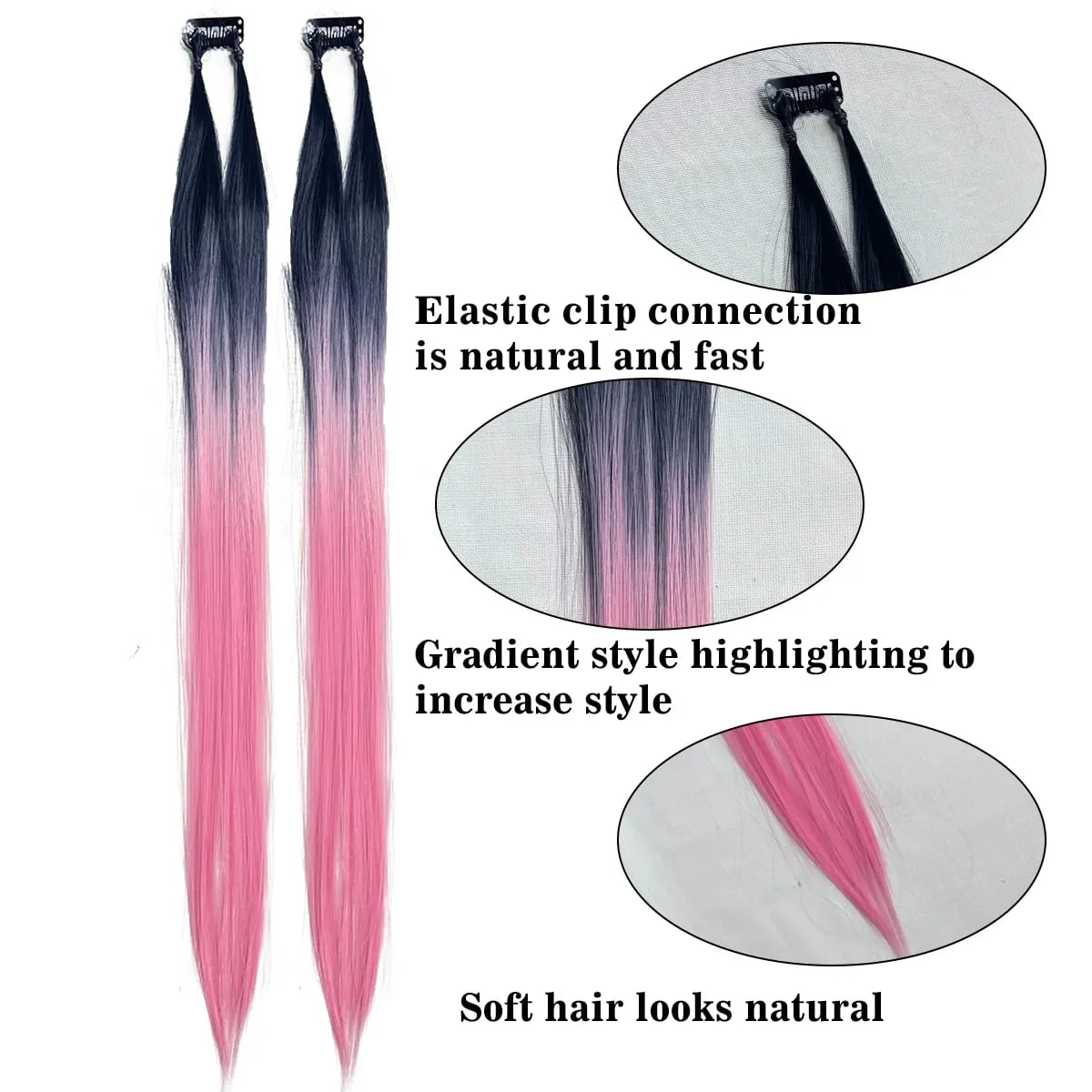 Clip‑in Hair Extensions Long Straight Ombre Synthetic Hair Pieces 2Pcs/Set Fashion Highlight Hair For Women Hair Accessories — image 4