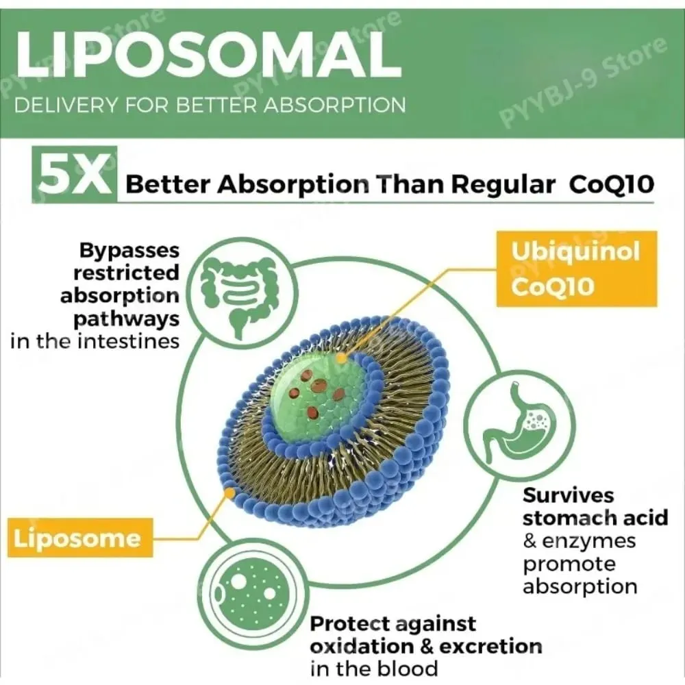 CoQ10 Ubiquinol 1000MgมังสวิรัติSoftgels 60 Ct LiposomalการดูดซึมสูงCoenzyme Q10สำหรับหัวใจEnergyสารต้านอนุมูลอิสระทุกวันสนับสนุน
