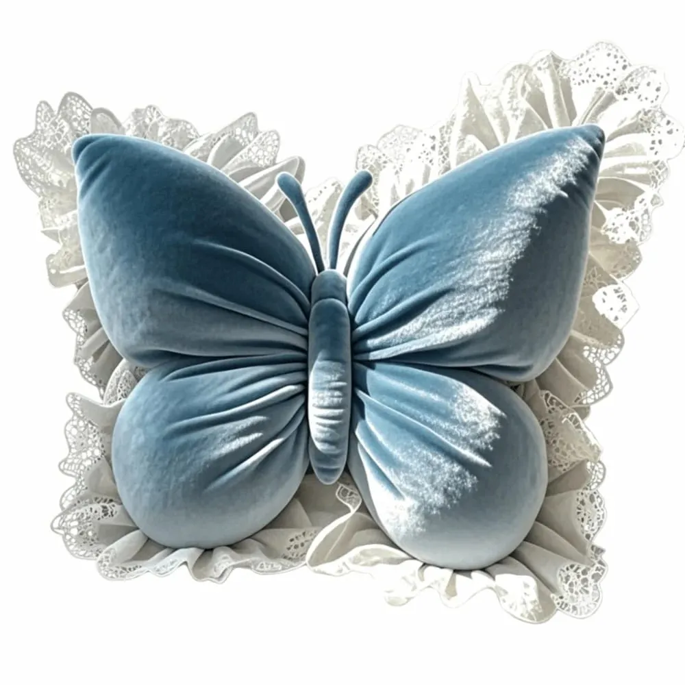 Decorative Cushion Velvet Butterfly Plush Pillow Lace Trim Plush Bow Plush Cushion Soft Cute Bow Throw Pillow Office — image 10