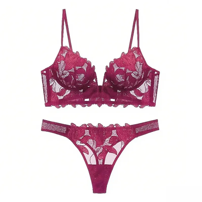 Women Lace Lingerie Set Elegant Sexy Bra Set See Through Underwear Ventilate Ladies Bra and Panty Set — image 21