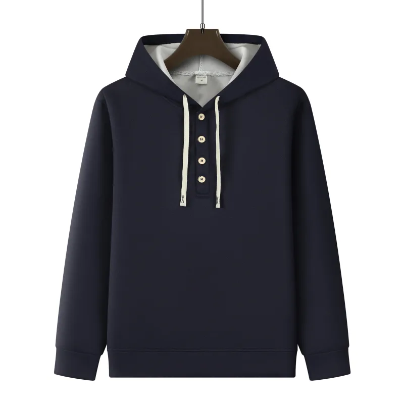 Four button hooded sweatshirt autumn winter men's new long sleeved hooded sweatshirt fashionable and casual men's sportswear, — image 18