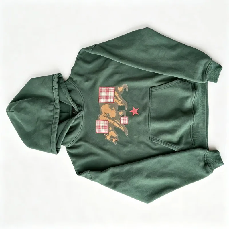 Vintage Bear Print Hoodie Men Retro Green Plaid Patch Pullover Hooded Sweatshirt Casual Streetwear Long Sleeve Women Hoodies Top — image 20