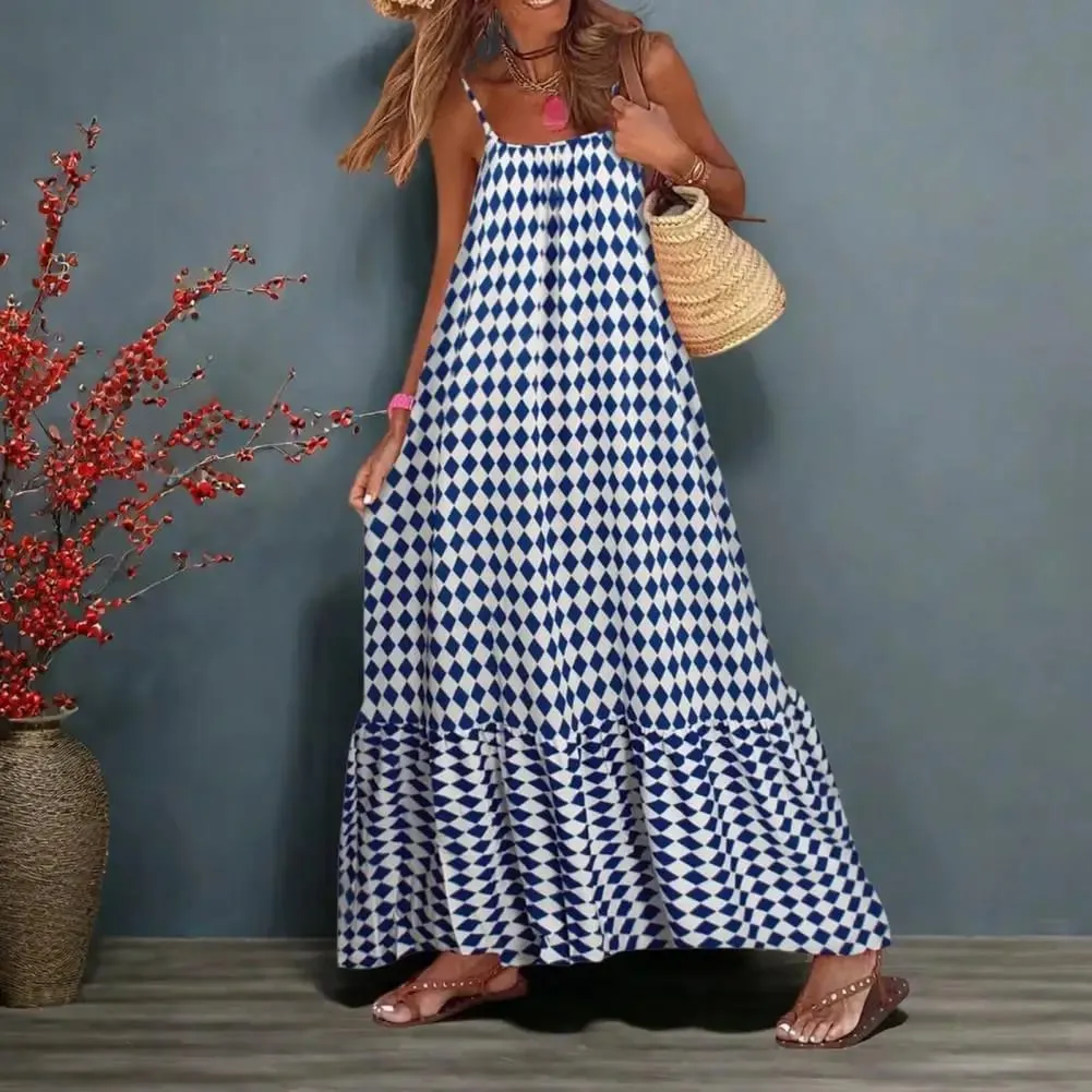 Women Bohemian Vest Dress Slipper Matching Dress Boho Floral Tiered Maxi Dresses for Women Summer Flowy Backless for Wardrobe — image 6