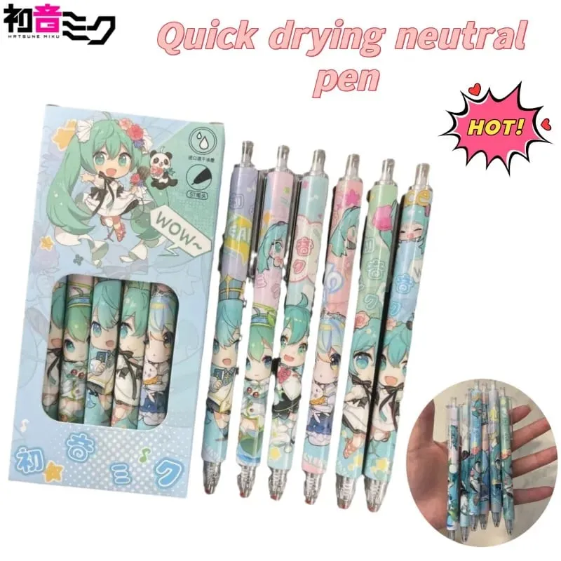 New Cute Cartoon Hatsune Miku Retractable Gel Pen Quick-Drying Black Ink Girly Aesthetic 0.5mm Black Writing Pen for Students — image 1
