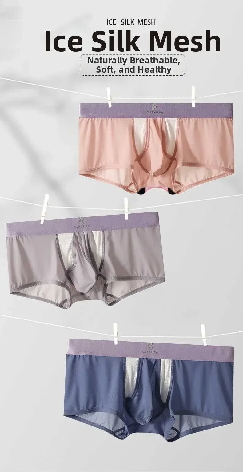Summer Ice Silk Underwear Snabbtorkande boxershorts för män Lättvikts Andningsbar Separbar sidoöppning Ej avtagbara trosor