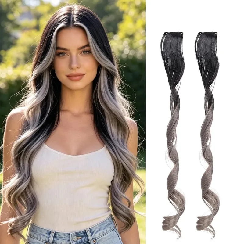 Gradient Wave Clip - in Hair Extensions 2pcs Synthetic Fiber Color - Blocked Tassel Ear - Side Dyeing for Daily Party Cosplay — image 10