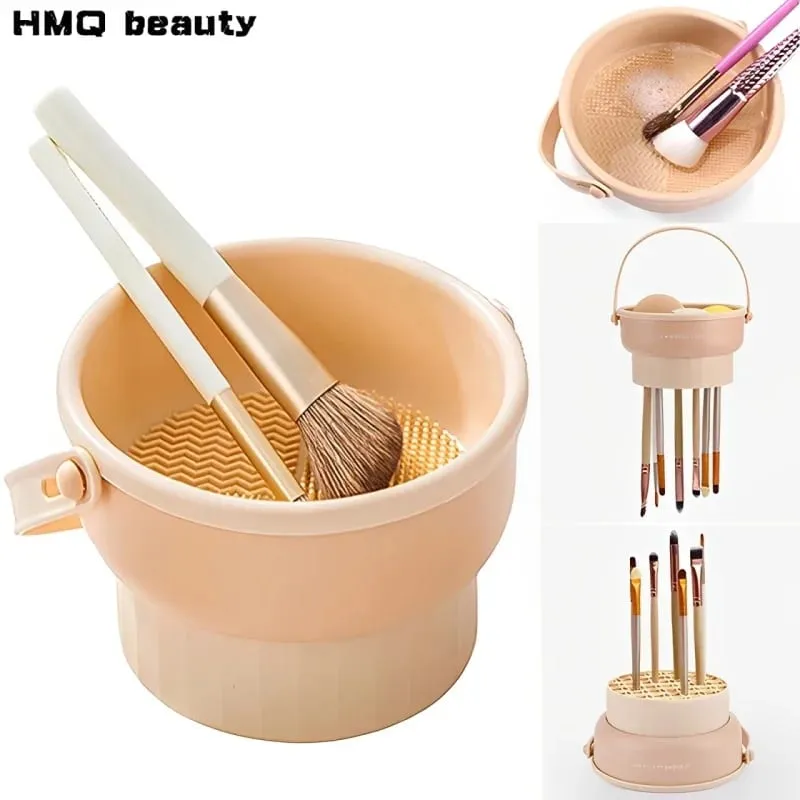 Makeup Brush Cleaner Mat 3 in 1 Silicone Washing Bowl with Brushes Scrubber Foldable Powder Puff Cosmetic Sponge Drying Tools — image 1