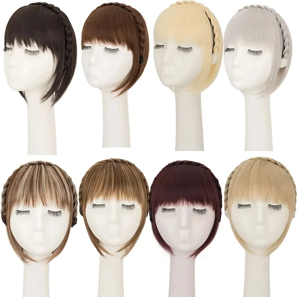 Snoilite 11'' Braided Headband with Clip-In Hair Topper With Bangs Natural Look Synthetic Straight Hair Extensions for Women 92g — image 5