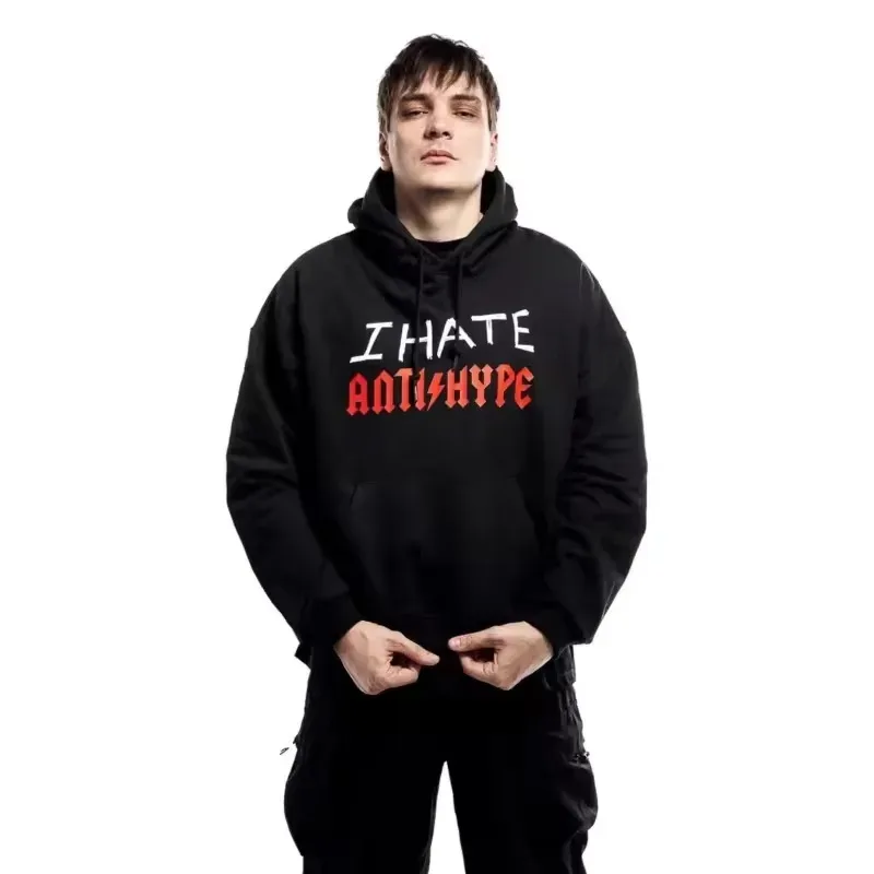 Men's Hoodies I HATE ANTIHYPE Letter Harajuku Oversized Pullover Print Sweatshirt Hip Hop Fashion Y2k Long Sleeve Tops Clothing — image 3