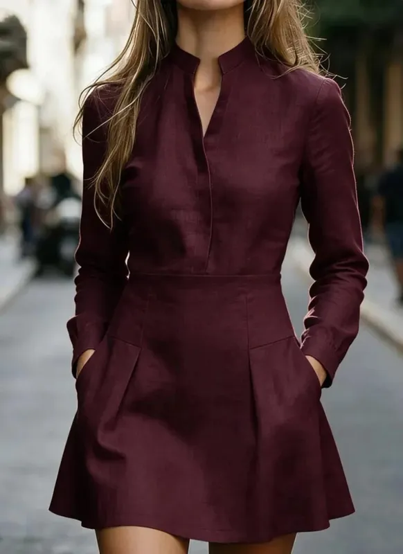2026 Autumn Spring New Women's Mini Dresses Elegant Deep V-Neck Dress Temperament Commuting Female Fashion Slimming Dress