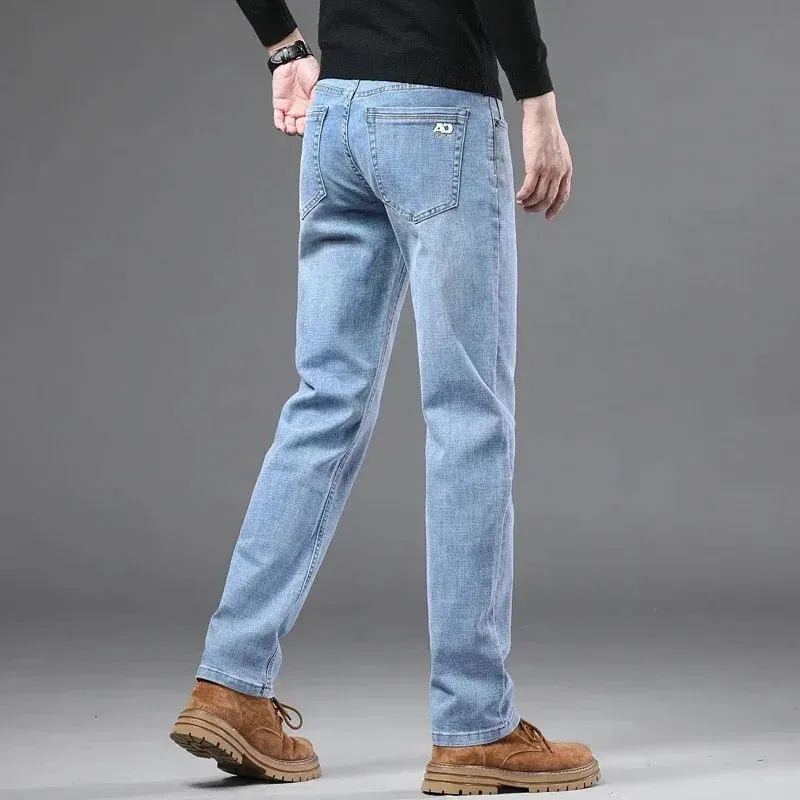 Spring Fashion Men's Light Blue Slim Jeans Stylish Business Casual Stretch Fabric Denim Pants Classic All Match Trousers — image 4
