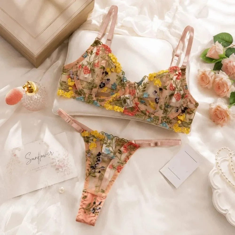 Sheer Intimates Transparent Lingerie Set Ultra-thin Push Up Embroidery Floral Underwear Elegant Bra Suit Valentine's Day — image 5