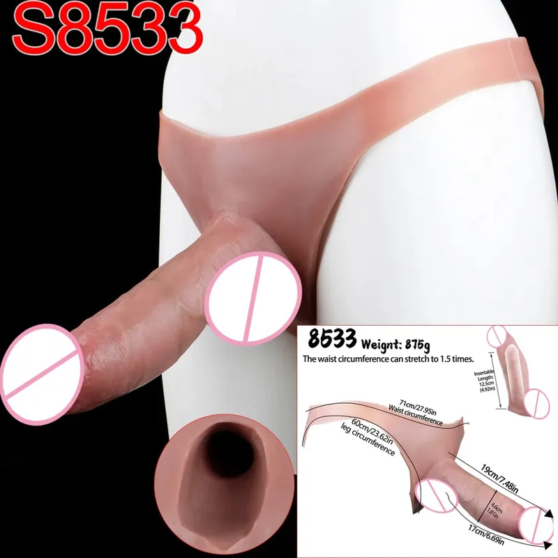Male Strap-On Long Hollow Dildo Ultra Realistic Penis Extend Sleeve Pants насадка на член Male Cock Cover Sex Toys — image 14