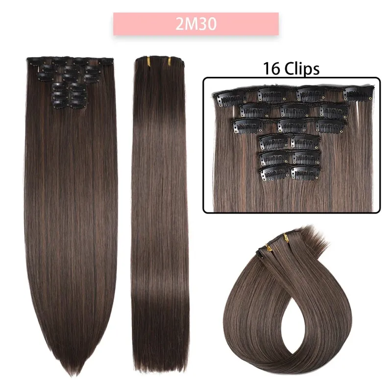 6-Piece Set 24-Inch Synthetic Clip-On Hair Extensions Straight Hair Removable Lightweight Synthetic Wig Women's Exclusive