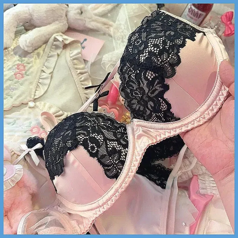 Sexy Lace Lingerie Set with Bow Spaghetti Straps & Steel Ring Uplift Bra for Women — image 3
