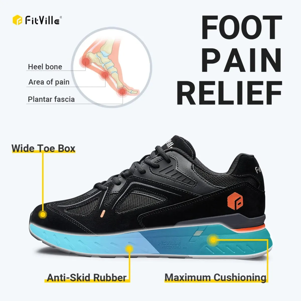 FitVille Men's Walking Shoes Extra Wide Lightweight Sneakers for Flat Feet Arch Fit Heel Pain Relief Non-Slip Running Shoes — image 8
