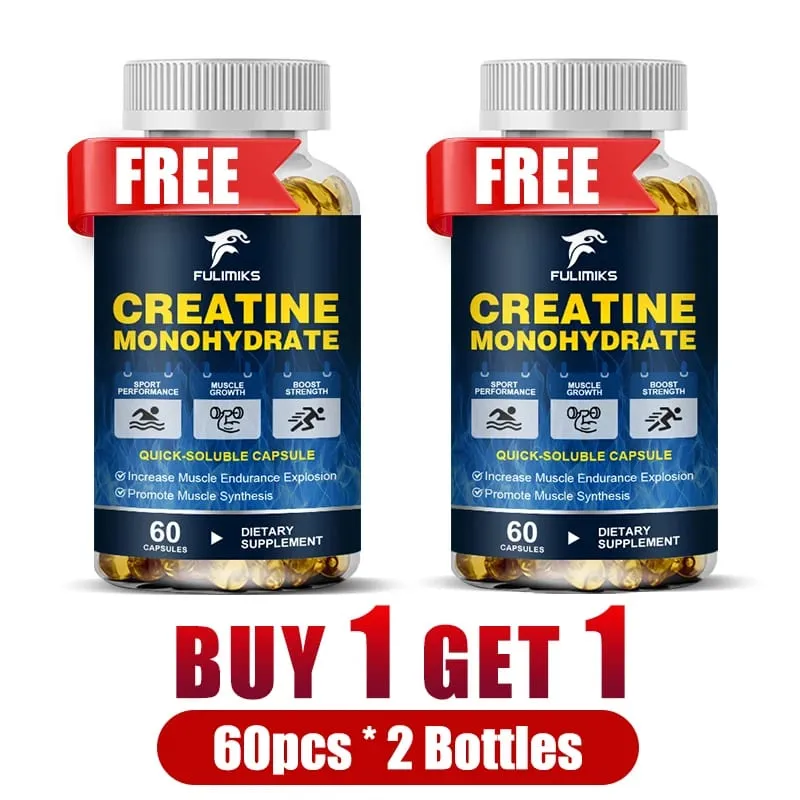 Buy 2 Get 2 Free! Premium Creatine Monohydrate Capsules Support Muscle Growth Strength Gains & Exercise Performance Men