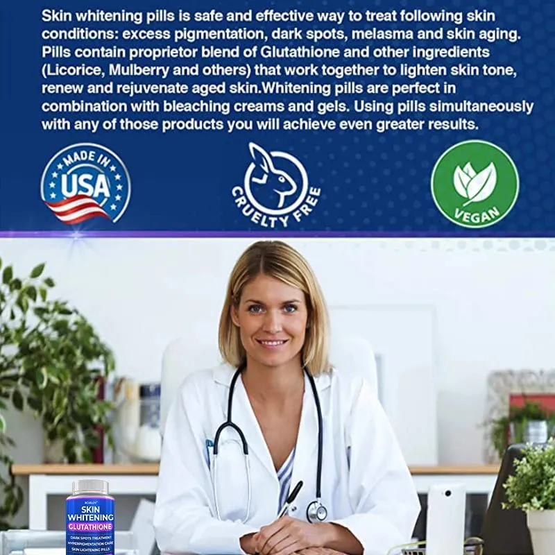 Kurkuma-Bärentraube-Vitamin-Gluthathion-Hautaufhellungspillen – 2000 mg – Gleicht freie Radikale aus und reduziert oxidativen Stress